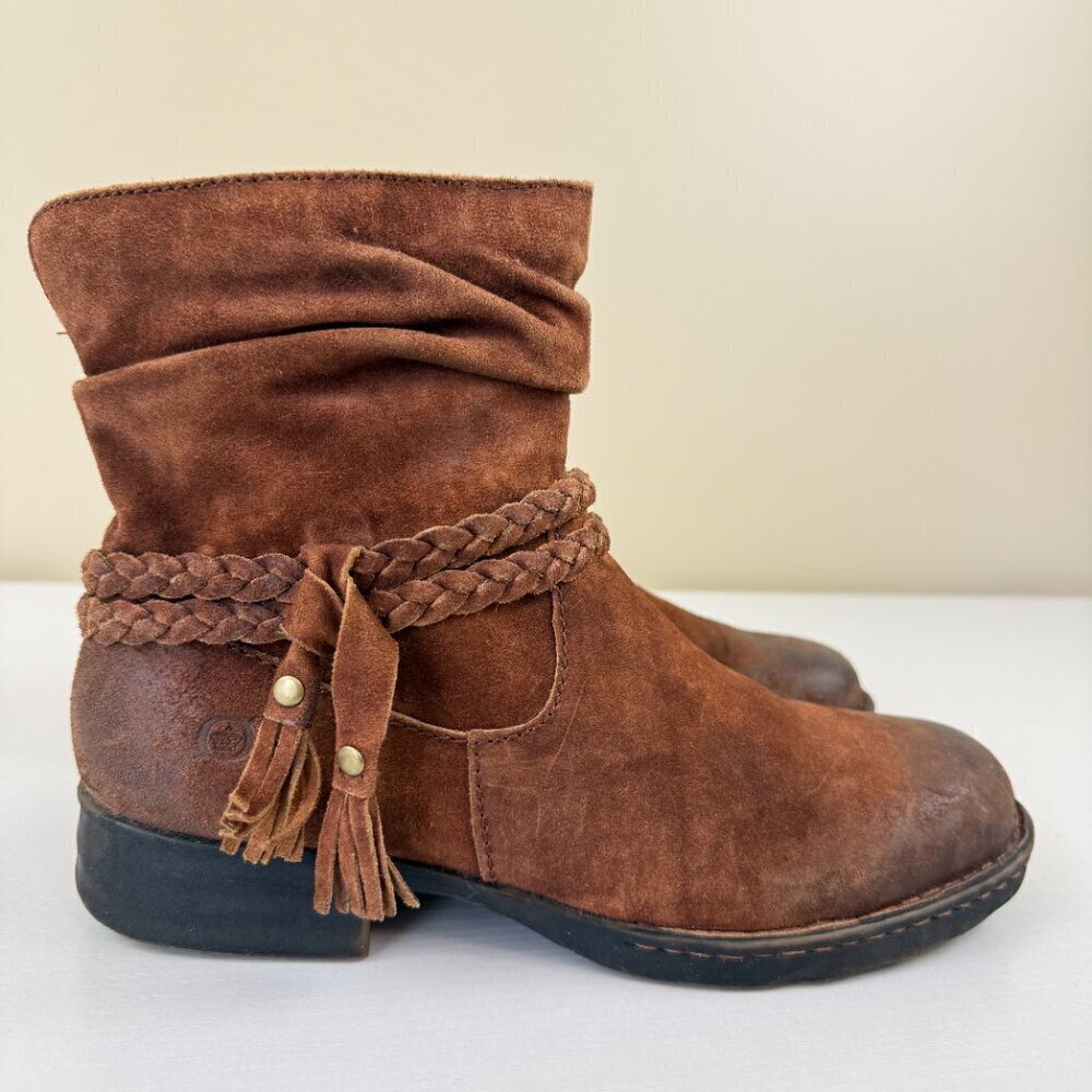 EUC Born Ouvea Distressed Brown Suede Ankle Booties - Picture 3 of 11